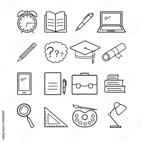 Set of icons for school on a white background. photo