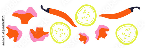 Vector vegetables flat illustration. Autumn harvest cartoon elements. Cartoon flat vegetables set. Summer veggies clip art.