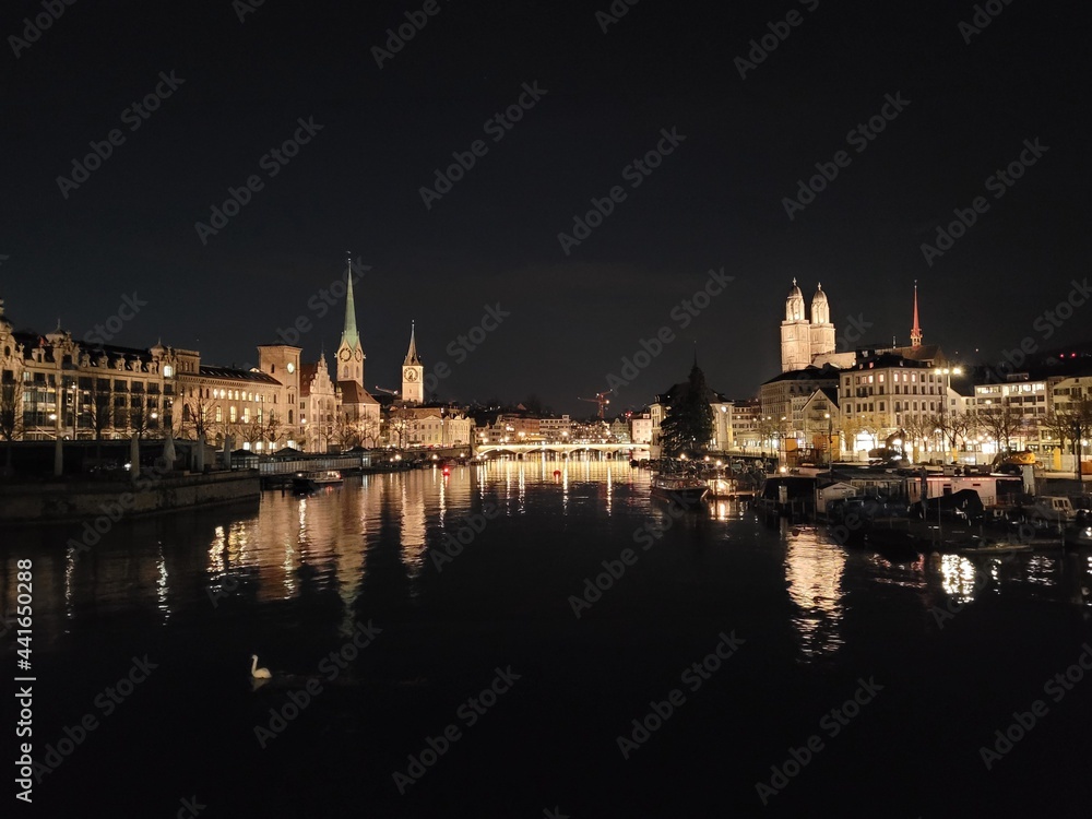 Picture of Zurich taken during a clear summer night.