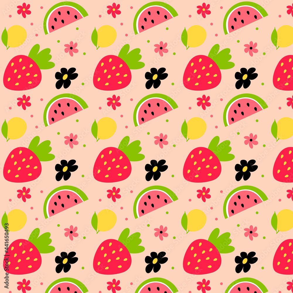 Pattern with berries, fruits and flowers Pattern with berries, fruits and flowers