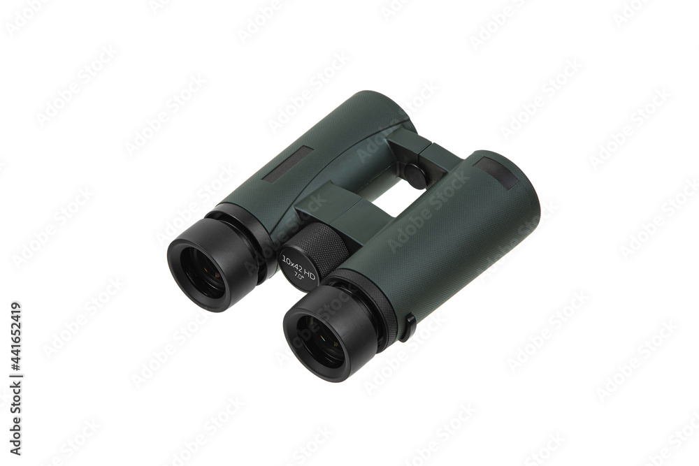 Modern binoculars for long-range observation. Isolate on a white back Modern binoculars for long-range observation. Isolate on a white back