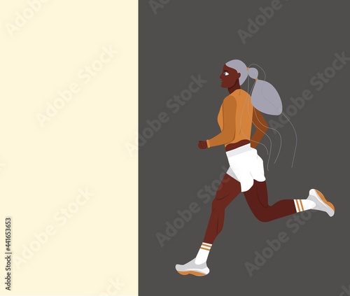 Fototapeta Naklejka Na Ścianę i Meble -  sporty female character makes a run, a workout. Vector illustration in flat style for banners, web pages