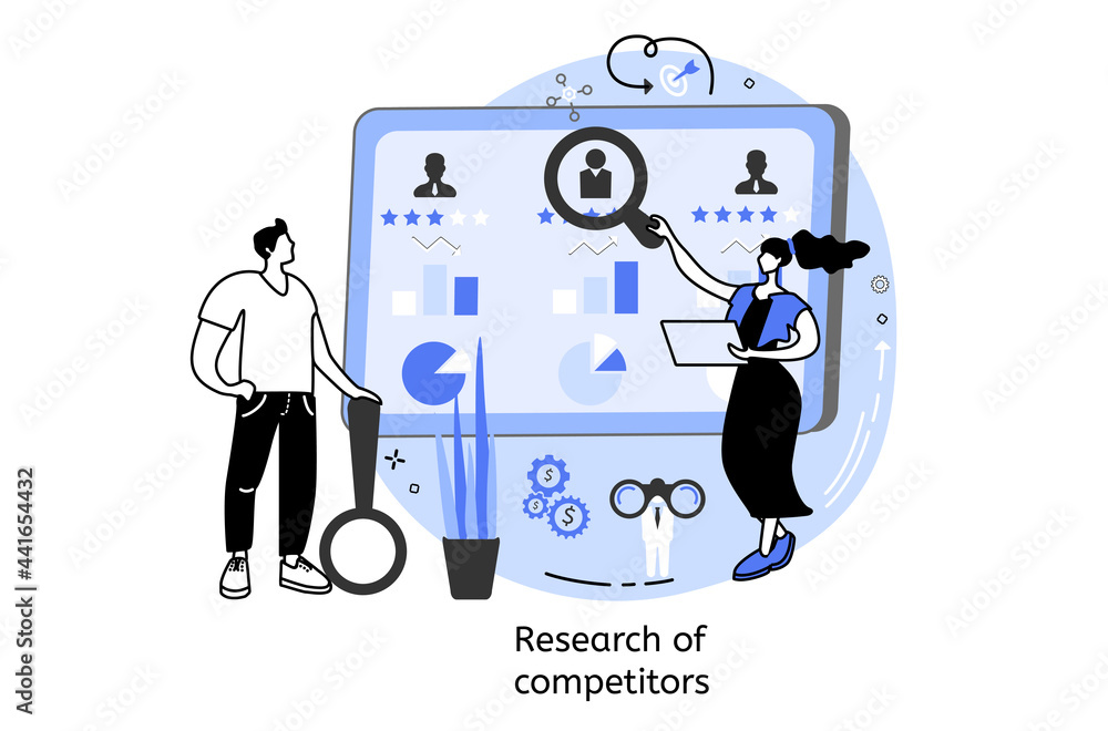 Company life concept vector illustrations, company brand creation, research of competitors, product promotion Company life concept vector illustrations, company brand creation, research of competitors, product promotion
