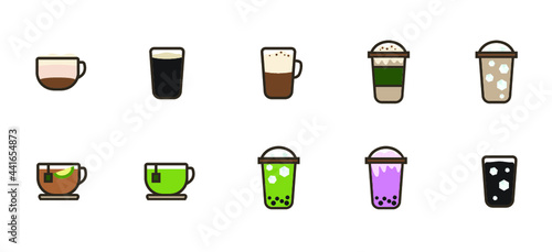 set of coffee icons, tea icons, milk tea icons, smoothie icon