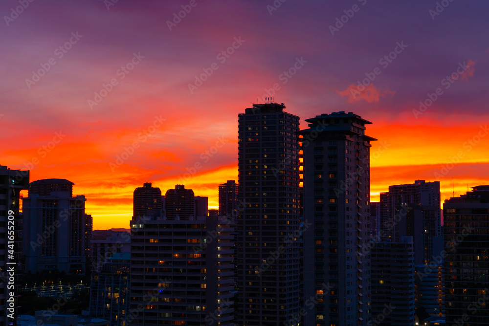 Beautiful sky after sunset. Waikiki, Honolulu, Oahu, Hawaii. Beautiful sky after sunset. Waikiki, Honolulu, Oahu, Hawaii.
