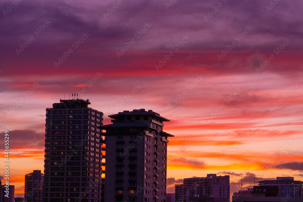 Beautiful sky after sunset. Waikiki, Honolulu, Oahu, Hawaii. Beautiful sky after sunset. Waikiki, Honolulu, Oahu, Hawaii.