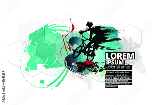 Sport background with active young man for internet banners, social media banners, headers of websites, vector illustration 