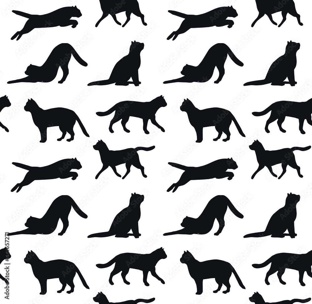 Vector seamless pattern of hand drawn cat silhouette isolated on white background