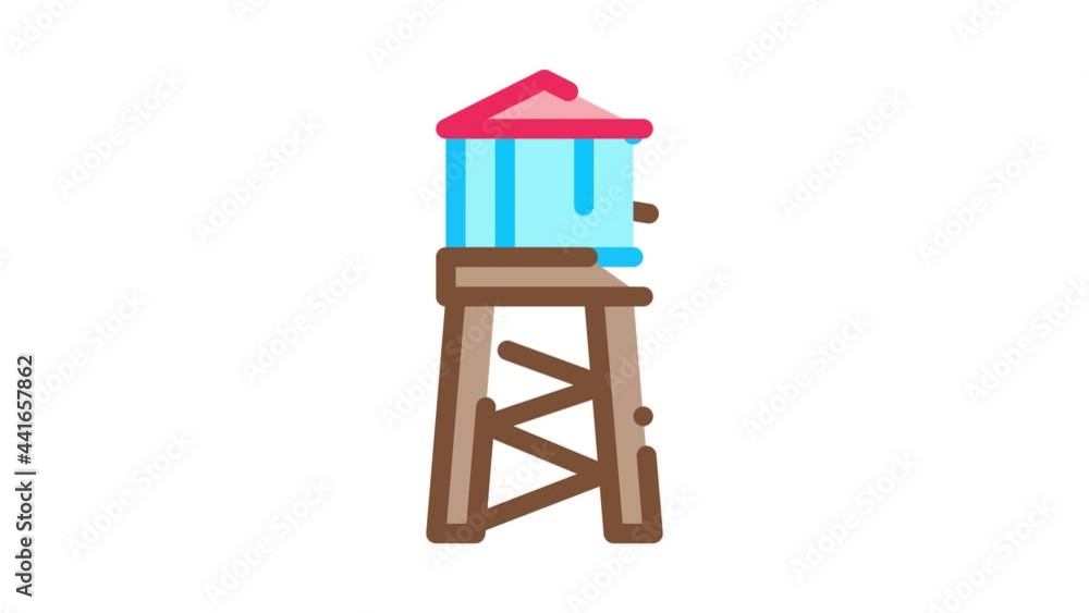 Fire Tower With Water Icon Animation. color Fire Tower With Water animated icon on white background Fire Tower With Water Icon Animation. color Fire Tower With Water animated icon on white background