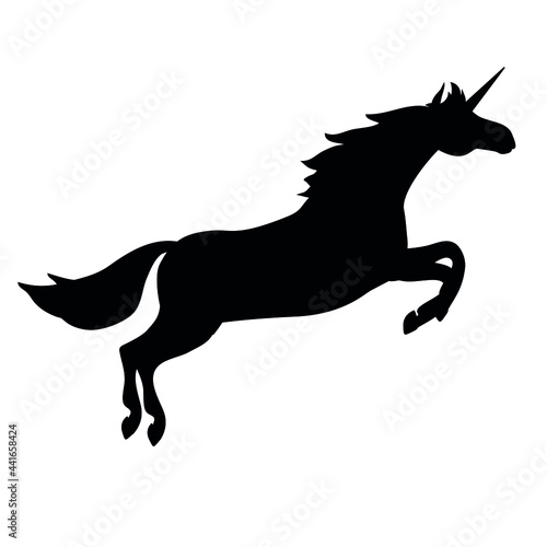 Vector flat jumping unicorn silhouette isolated on white background