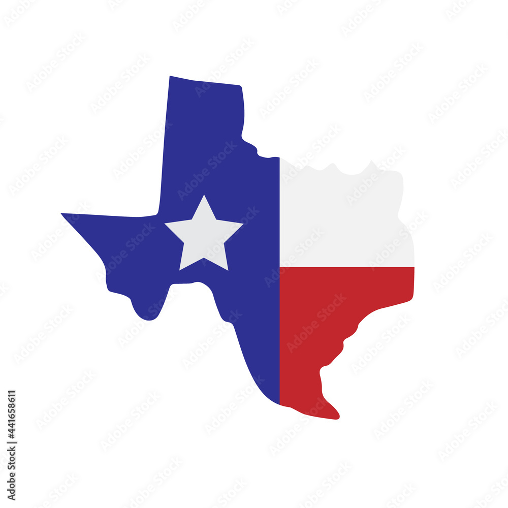 Fototapeta premium Vector flat Texas flag state map silhouette isolated on white background