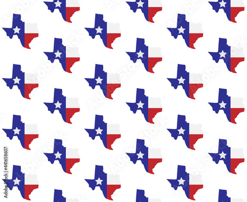 Vector seamless pattern of flat Texas flag state map silhouette isolated on white background