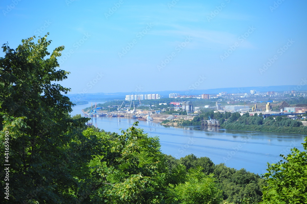 Beautiful view of the river in summer on a sunny day. High quality photo