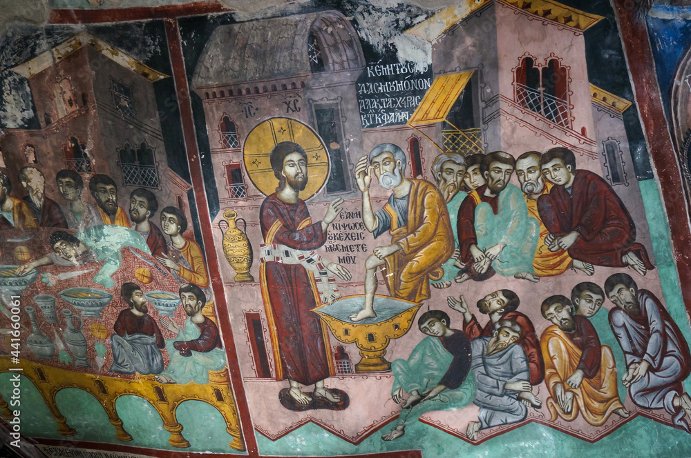 Fresco on the wall in the cave. Saint Neophytos (Agios Neophytos) Monastery, Cyprus.