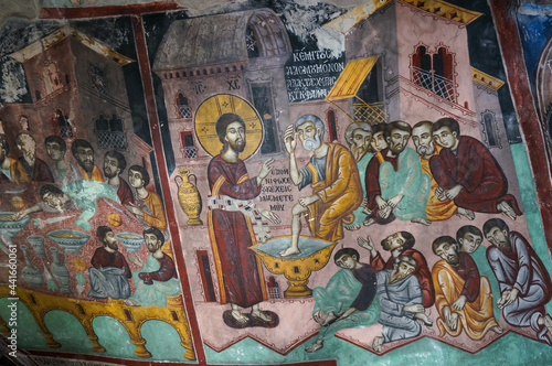 Fresco on the wall in the cave. Saint Neophytos (Agios Neophytos) Monastery, Cyprus.