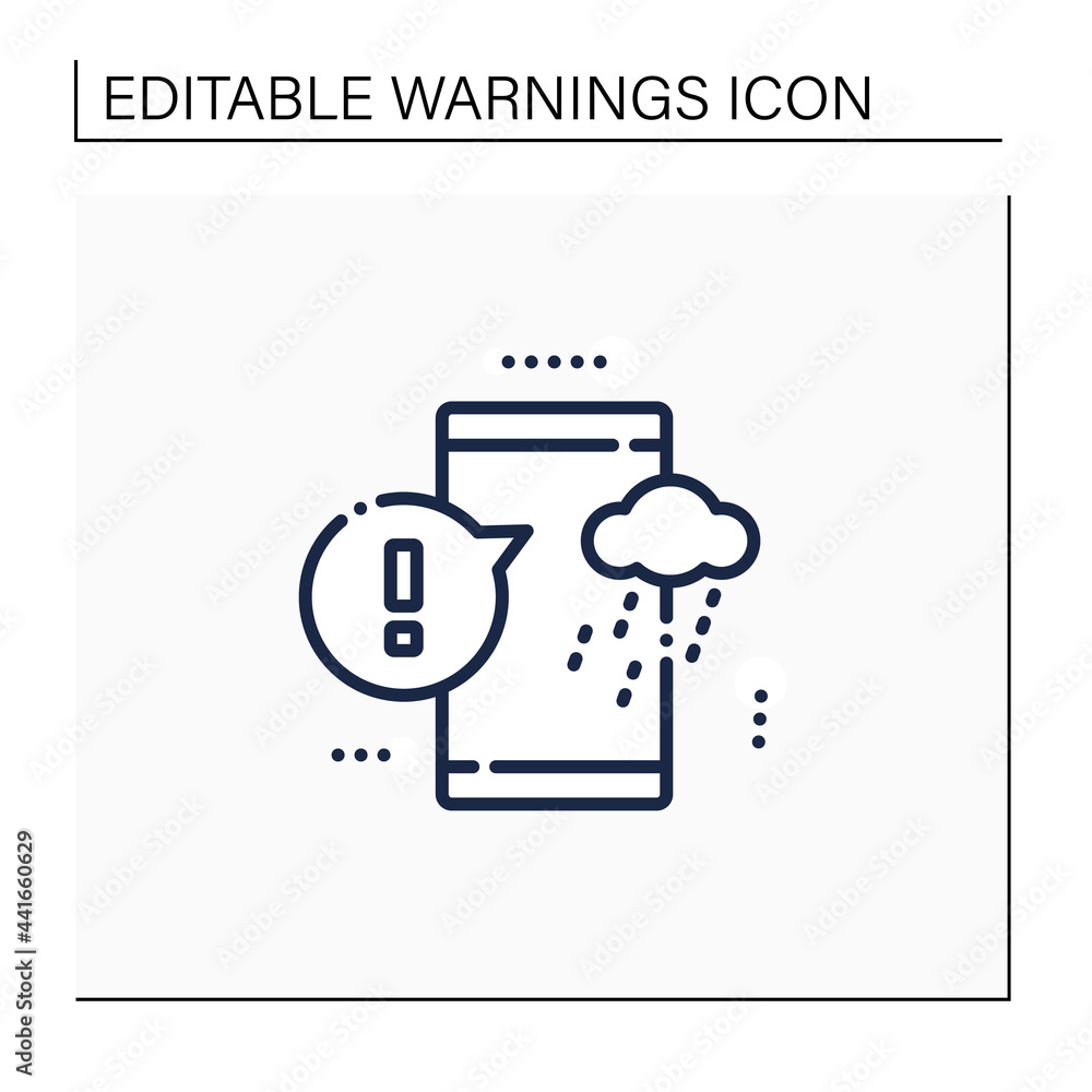 Notification sign line icon. Strong change in weather condition. Weather application. Exclamation point. Error. Warnings concept.Isolated vector illustration.Editable stroke Notification sign line icon. Strong change in weather condition. Weather application. Exclamation point. Error. Warnings concept.Isolated vector illustration.Editable stroke