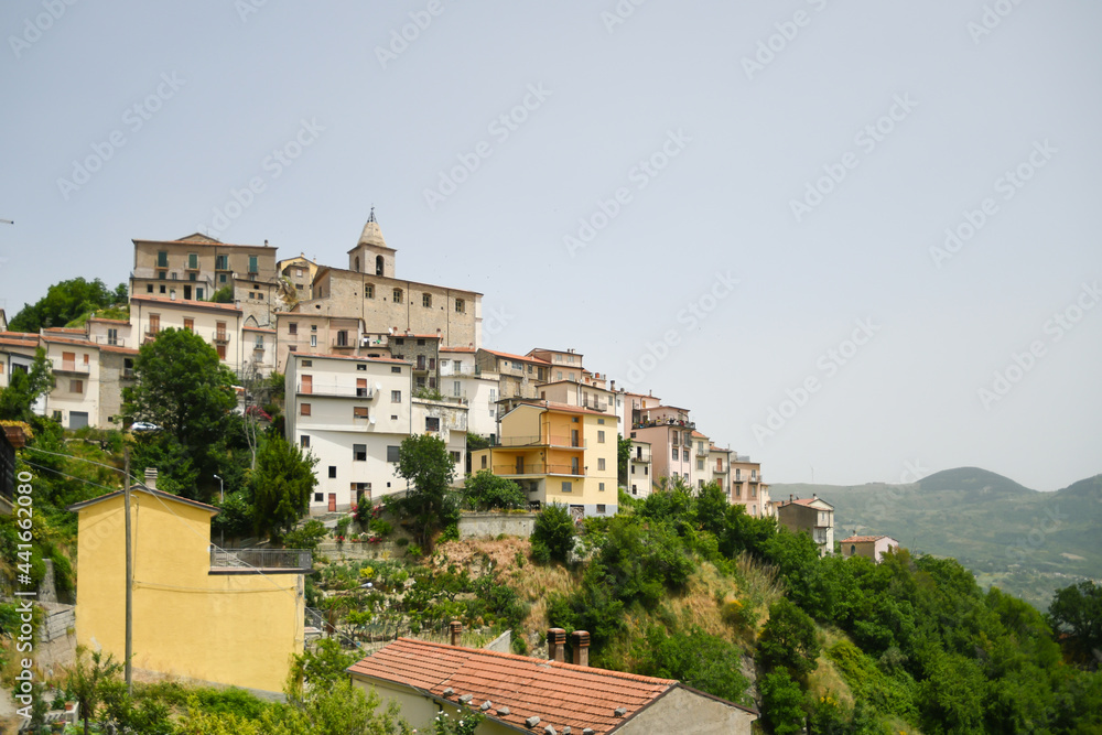 Panoramic view of Belmonte del Sannio, a village in the mountains of the Molise region in Italy.