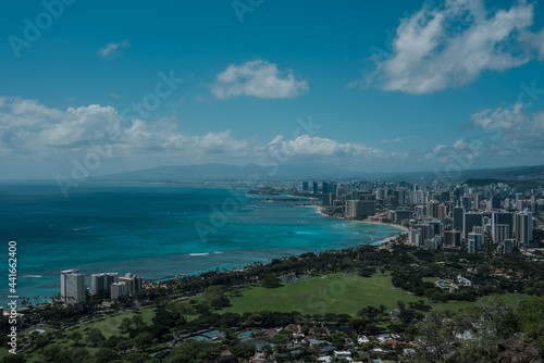 Ocean view from Summit of Diamond Head Crater, Honolulu, Oahu, Hawaii 