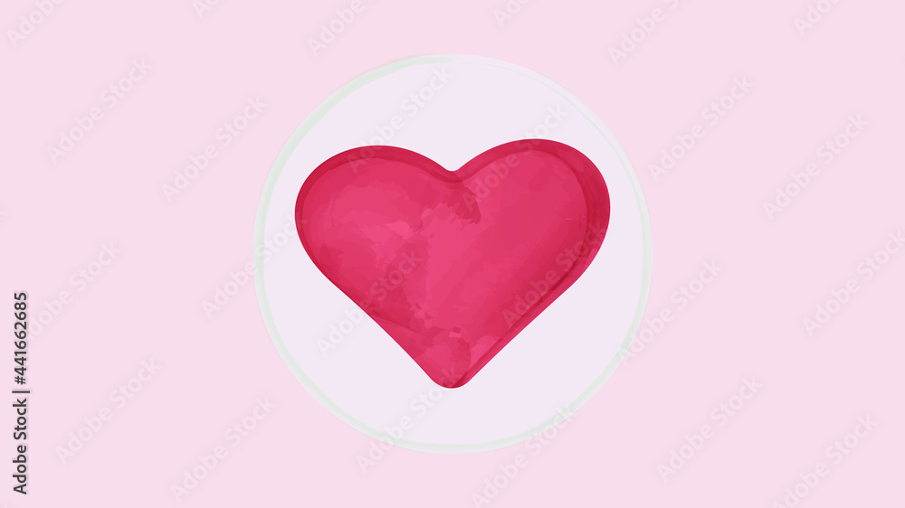 Vector illustration of a red watercolor heart. Red heart in the middle of the circle.