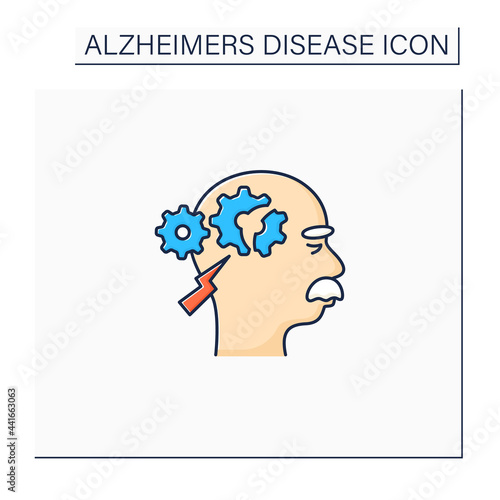 Cognitive deficits color icon. Difficulty with reasoning, complex tasks, and judgment.Neurologic disorder concept.Isolated vector illustration