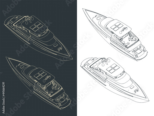 Luxury yacht isometric blueprints
