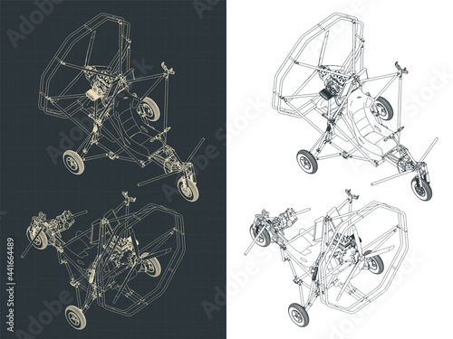 Ultralight trike aircraft isometric blueprints