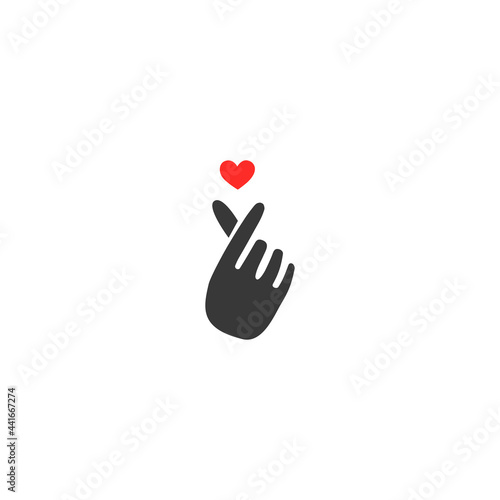 Korean Finger Heart I Love You Hangul logo Vector illustration. Korean symbol hand heart, a message of love hand gesture