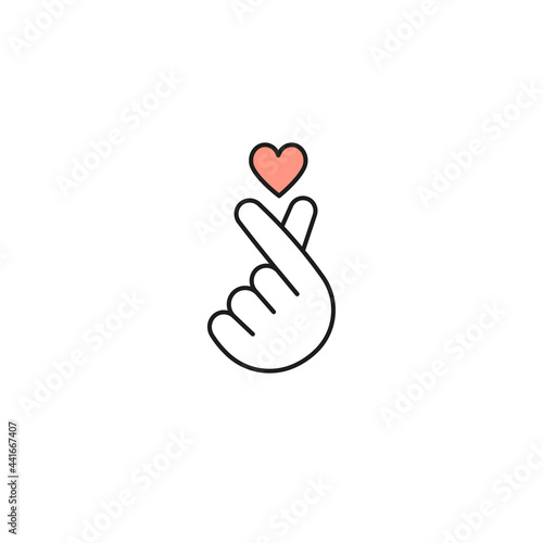 Korean Finger Heart I Love You Hangul logo Vector illustration. Korean symbol hand heart, a message of love hand gesture