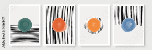 Collection of beige earth tone boho bohemian Scandinavian organic contemporary background set with brush, shape, rainbow. Editable vector illustration for website, invitation, postcard and poster