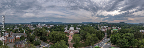 Aerial panorama view of the famous Rotunda building of the University of Virginia in Charlottesville with classic Greek arches design by President Jefferson iconic building of the campus  photo
