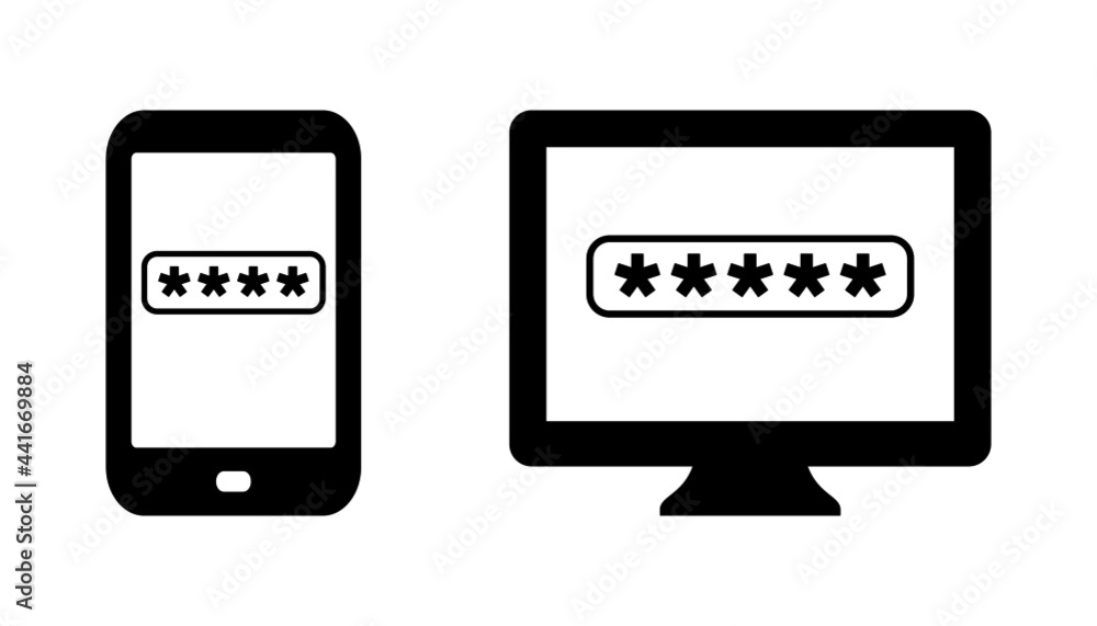 Smartphone and computer monitor screen password vector icon Smartphone and computer monitor screen password vector icon