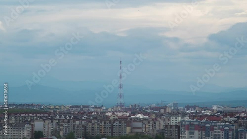 City landscape on a cloudy day in the city of Ivano-Frankivsk, timelapse
