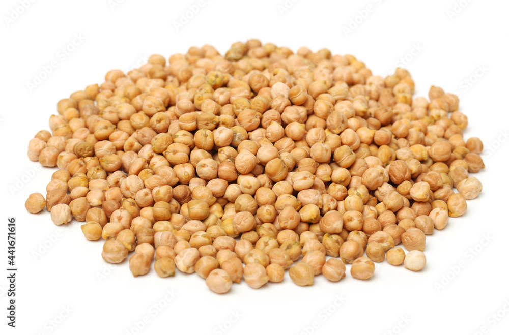 boiled chickpeas on a white background 