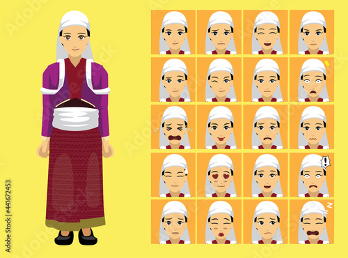 Manga Style Myanmar Palaung Shan Woman Clothes Cartoon Character Emotion photo