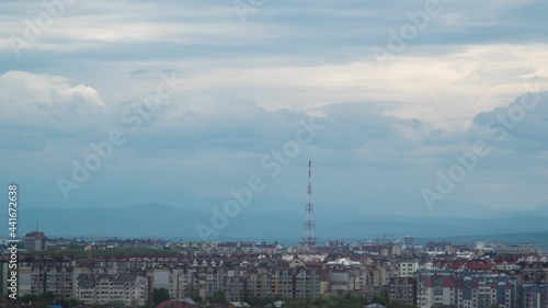City landscape on a cloudy day in the city of Ivano-Frankivsk, timelapse
