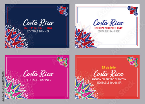 Banners for Costa Rica Independence Day, Annexation of the Nicoya Party, Anexion al Partido de Nicoya, national celebrations, local civic and cultural events with Ox cart designs (Vectors, EPS)