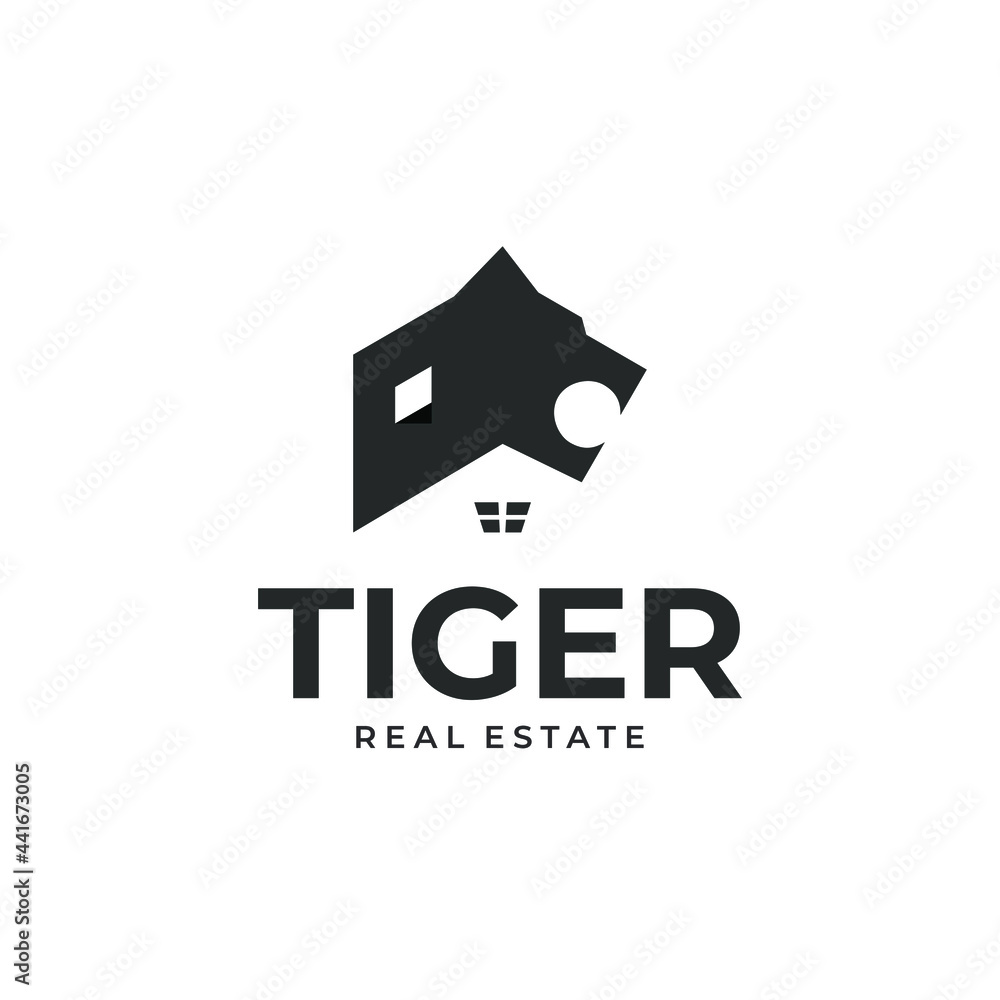 Tiger Real Estate Logo. Tiger + Roof Home. Stock Vector Adobe Stock