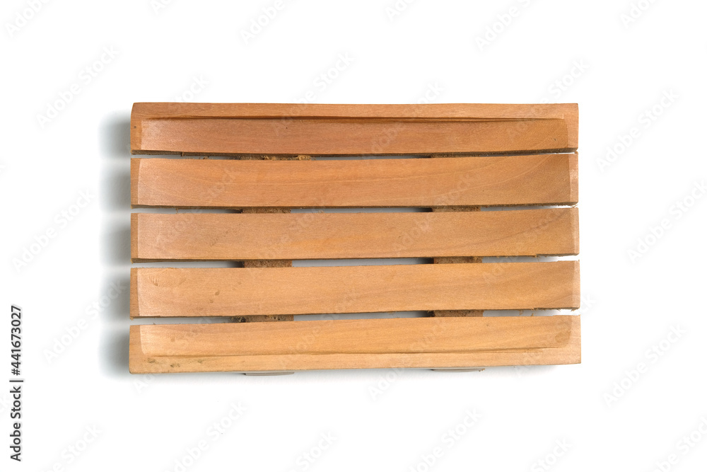 Top view square wooden wood plate isolated on white background.