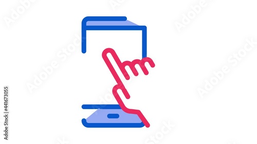 Hand Push Phone Icon Animation. color Hand Push Phone animated icon on white background photo