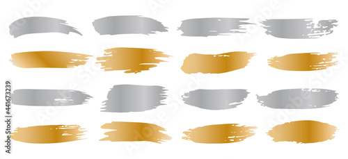 Gold and silver gradient shimmers strokes set, brush lines are even and straight, a beautiful design element for all kinds of decoration. For holiday and wedding cards and text. Labels and stickers