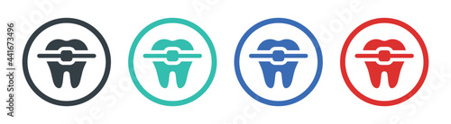 Dental braces icon, orthodontic teeth, aligner icons. Vector illustration