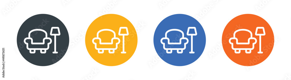 Living room interior with chair, indoor home light with armchair, home decor vector design. Furniture design icon set. Living room interior with chair, indoor home light with armchair, home decor vector design. Furniture design icon set.
