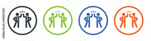 Two businessman giving high five each other vector icon. Friends and partnership concept