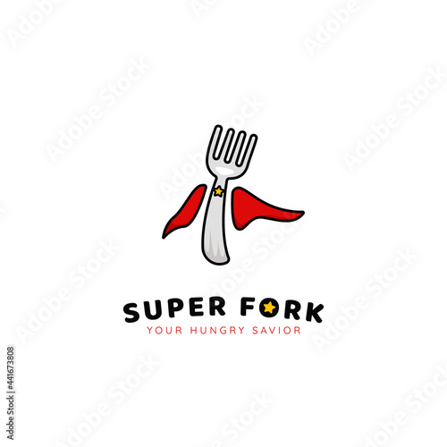Superhero super fork food and beverage logo icon for restaurant and catering business