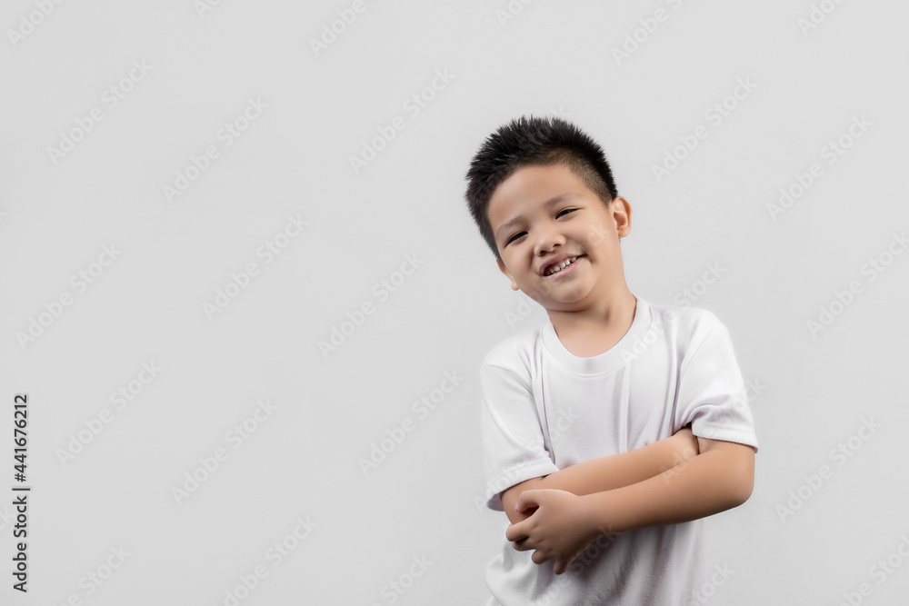 Asian boys studio portrait on gray background Asian boys studio portrait on gray background