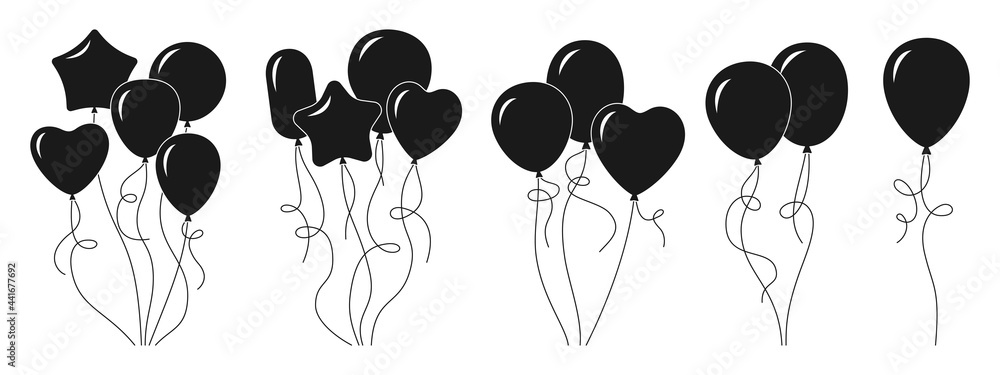 amusement na school vertrouwen Bunch Balloon cartoon black glyph set. Silhouette helium air balloons  bunches and groups party collection. Birthday or valentines day. Holiday  anniversary surprise round circle, heart shape Vector Stock Vector | Adobe  Stock