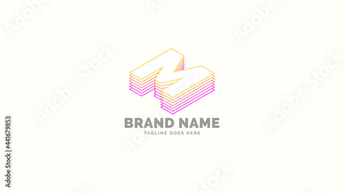 letter M layered trendy outline abstract logo vector design