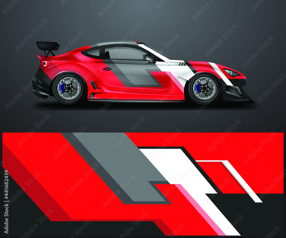 Fototapeta premium Car Wrap Racing Design Vector. Graphic background designs for vehicle .