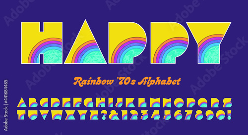 Happy Rainbow Alphabet; an extra bold bright colorful 1970s style font.
