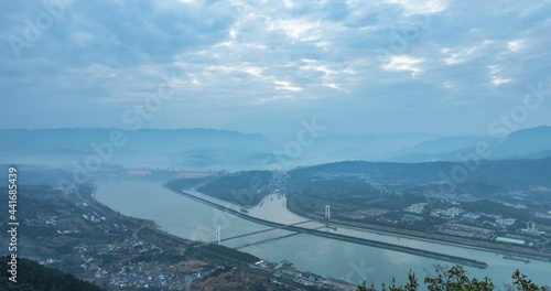 the famous water conservancy project of the three gorges dam at dusk, time lapse, yichang city, hubei province, China. photo